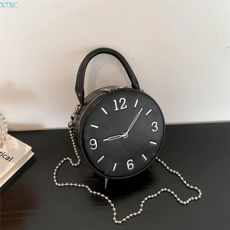 X7XC Women PU Leather Bag Simple Shoulder Bag Clock Crossbody Bag