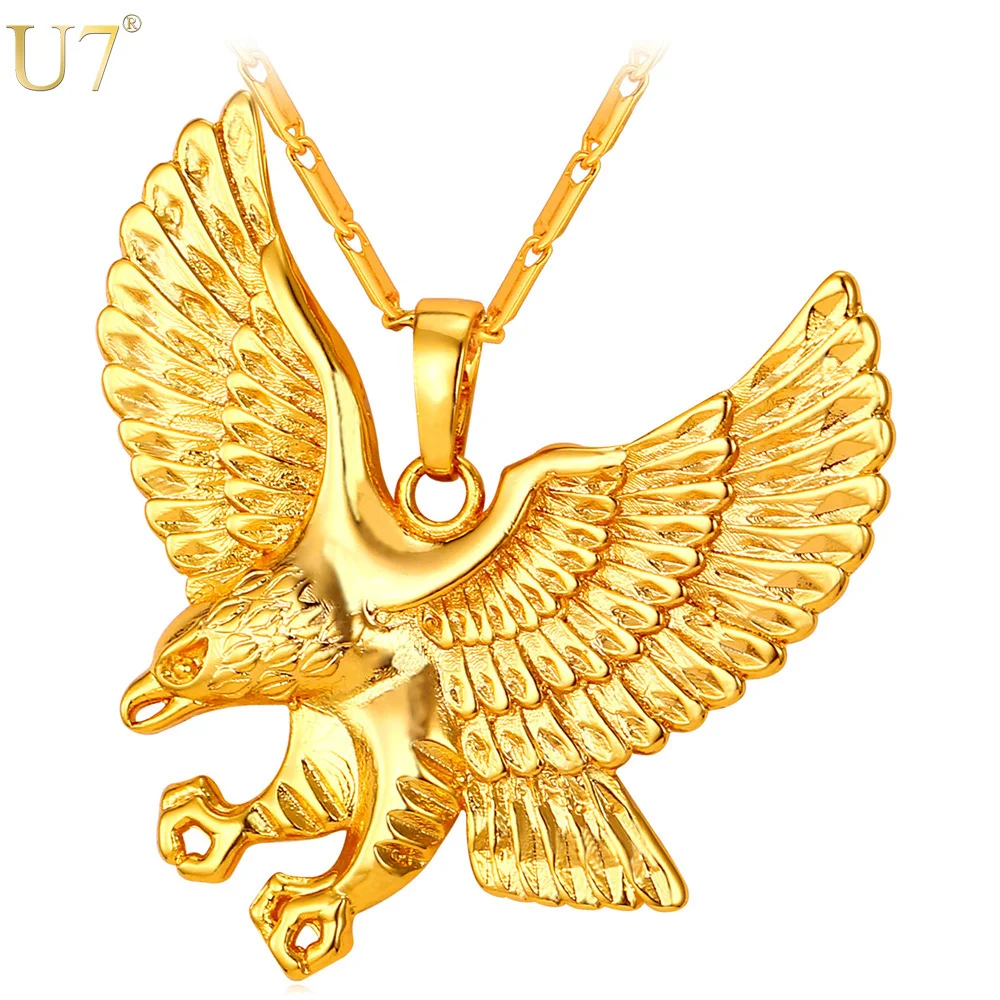 

U7 Stainless Steel Eagle Necklace for Men Trendy Black Rose Gold Color Powerfull Animal Hawk Charm Amulet Punk Jewelry