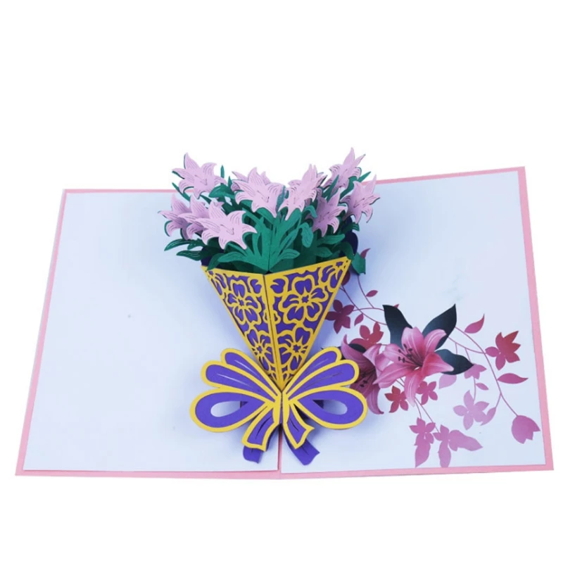 Biglietto d'auguri 3D con fiori di rose pop-up, invito a Natale, compleanno, Capodanno