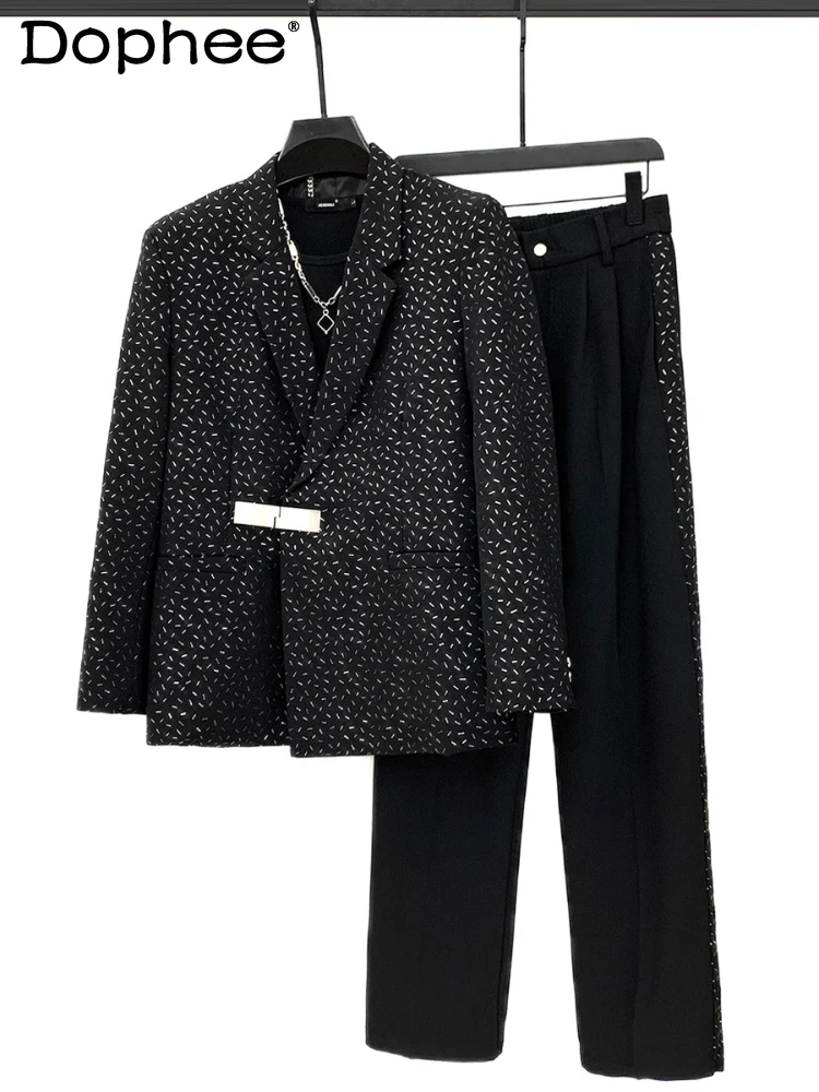 

2025 Spring Autumn New 2pcs Loose Comfort Trendy Small Blazer Two-Piece Sets Light Luxury Men's Fashion Button Suit Pants Sets