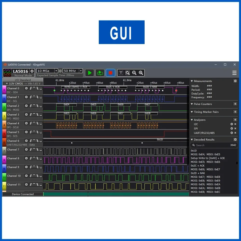 Kingst  LA1010 USB  Logic Analyzer 100M max sample rate,16Channels,10B samples, MCU,ARM,FPGA debug tool english software