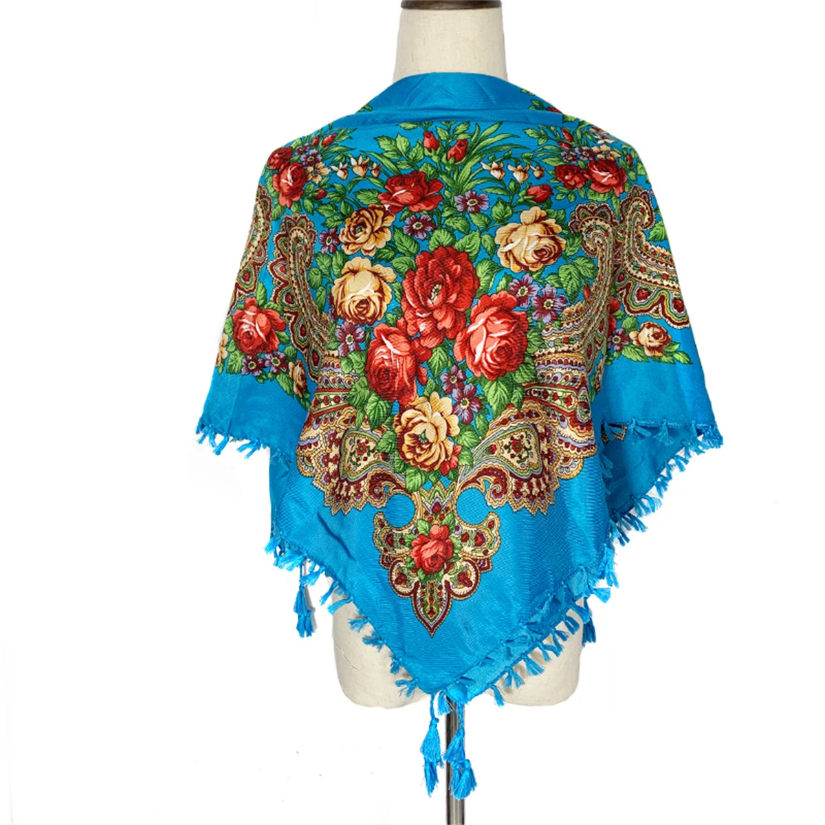 90*90cm Women Russian Scarf Retro Floral Print Square Bandana Shawl Female Fringed Ukrainian Shawl Babushka Handkerchief Wraps