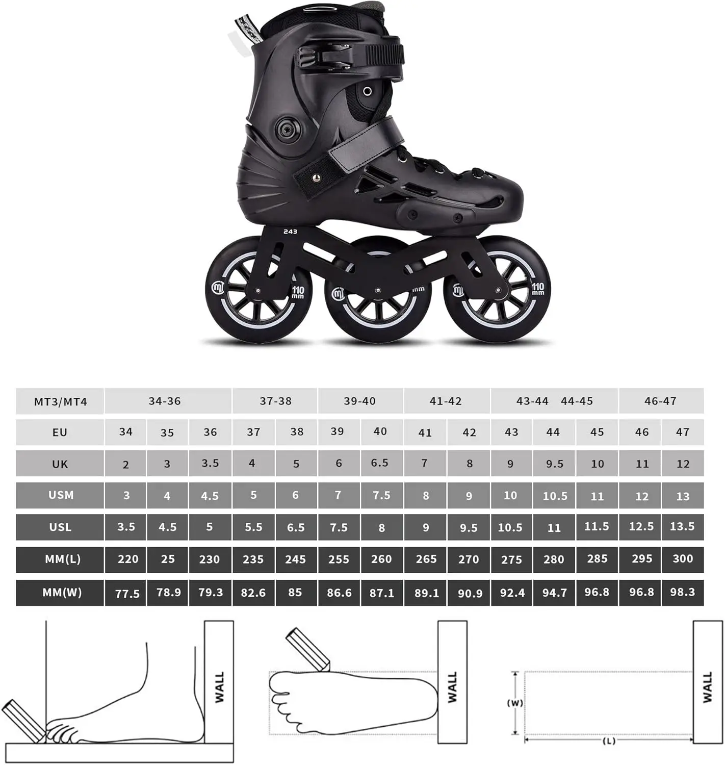 MICRO SKATE MT3, Triskate,100/110mm 3WD URBAN Cruise rolki dla dziewczynek i chłopców, koła 85A, prędkość Slalom,FreeSkating