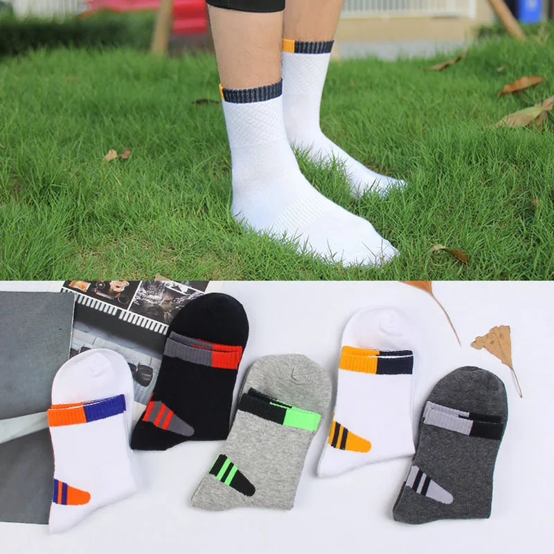 2022 Autumn Men Medium Tube Socks High Quality Sweat Absorbing Breathable Cotton Fashion Comfortable Sports Socks 5 Pairs Meias