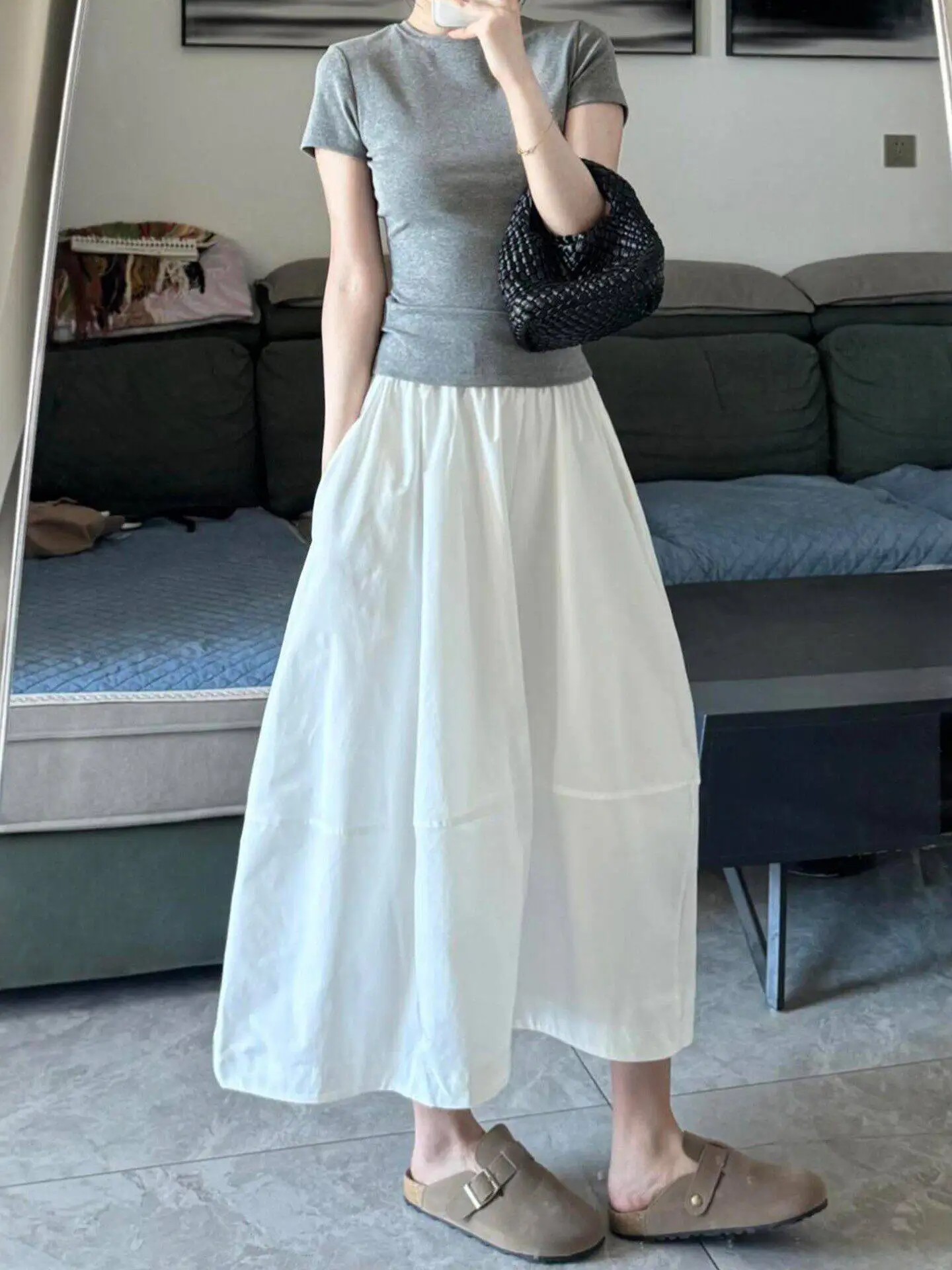 

plus Size A-Line Umbrella Skirt Women's Summer Slimming Midi Workwear Skirt High Waist Casual Straight Cut Single Piece