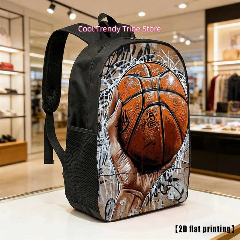 Charming Basketball, Lightweight, Large-Capacity Unisex Backpack with Adjustable Shoulder Straps, Side Pockets, Suitable for Cas