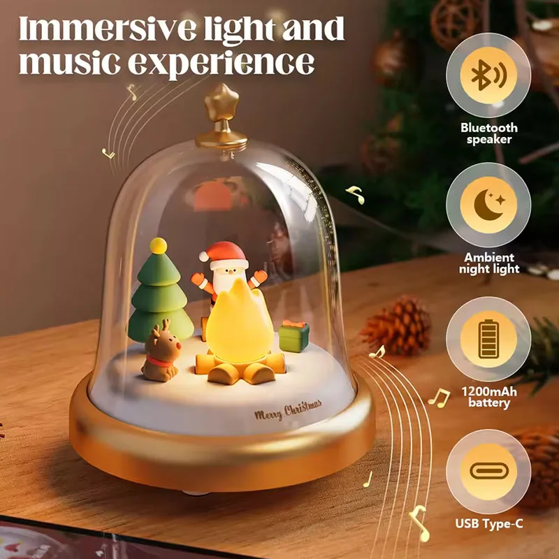 Kerstnachtlampje Kerstman Warmlight Lampen Kleine vlam Muziekdoos Leuke meisjes Verstelbare ademhaling met 6 liedjes Kindercadeaus