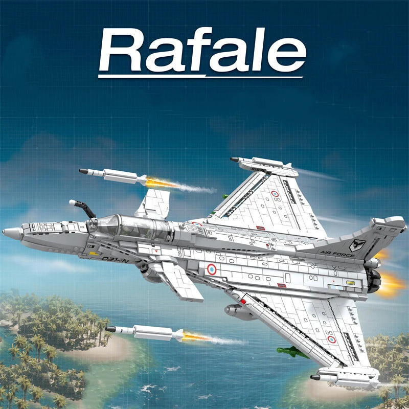 Military Big Airplanes French Rafale Fighter Building Blocks Armed Weapon Plane Soldiers Figures Bricks Toys For Childrens Gifts