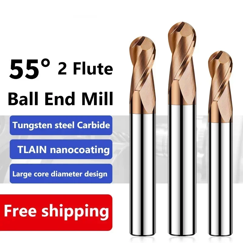 Ball Nose End Mill long Tungsten Carbide Cutter CNC Router Bit Milling Tools R0.5 R1 R2 R3 R4 R6 8 10 R12 HRC55 2 Flute Metal