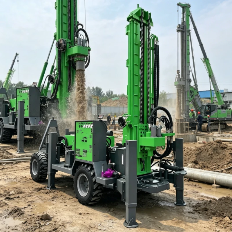 200m 300m Depth Water Well Drilling Rig Machines With Fully Automatic Wheels Hydraulic Household Well Equipments