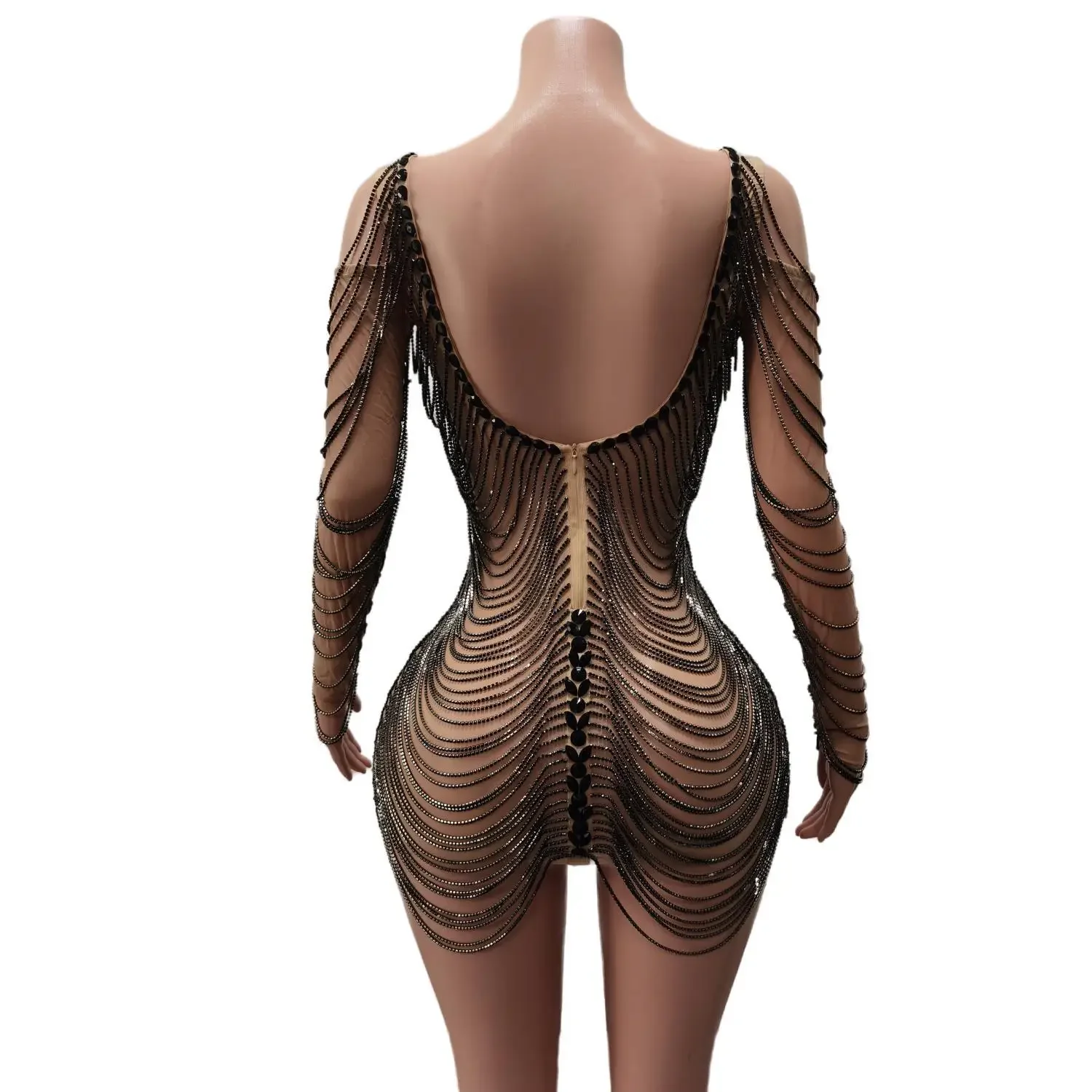 فاخر سلسلة وحيد القرن كوكتيل فستان قصير المرأة عيد ميلاد حفلة موسيقية الملكة الزي مثير العميق الخامس الرقبة التنانير ملهى ليلي أداء ارتداء