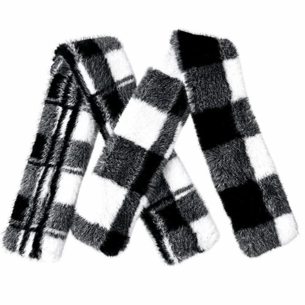 New Faux Fur Winter Scarf Hat Soft Plaid Mink Wool Scarf Warm Fluffy Bucket Hat Women