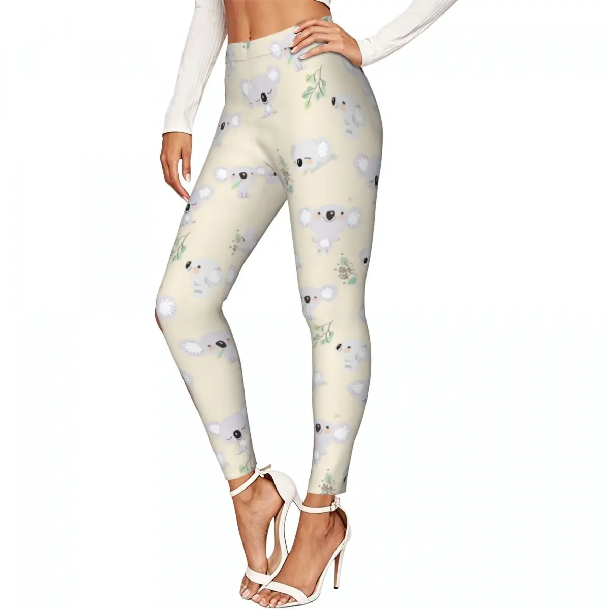 Casual Ladies Slim Leggings Panda Pattern Elastic High Waist Sports Daily Wear Trousers