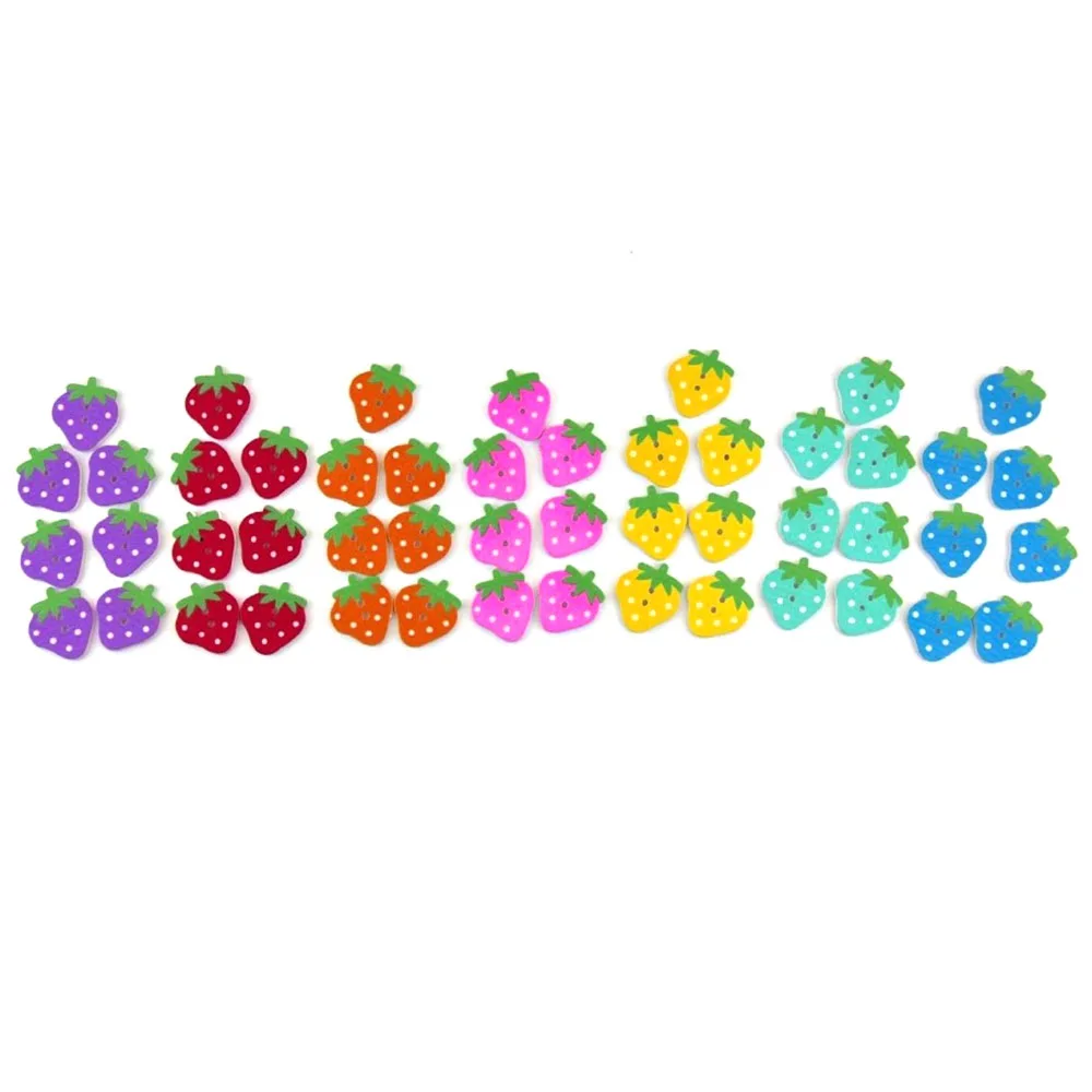 50/100 PCS/Pack Painted Strawberry 2 Holes Wood Buttons 20mm For Clothing Sewing Crafting DIY Baby Clothing Sewing Accessories