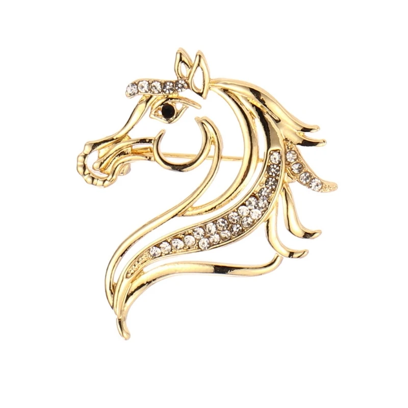 Exquisite Horse Head Brooch Zinc Alloy Crystal Rhinestones Elegant Fashion Accessory Gift