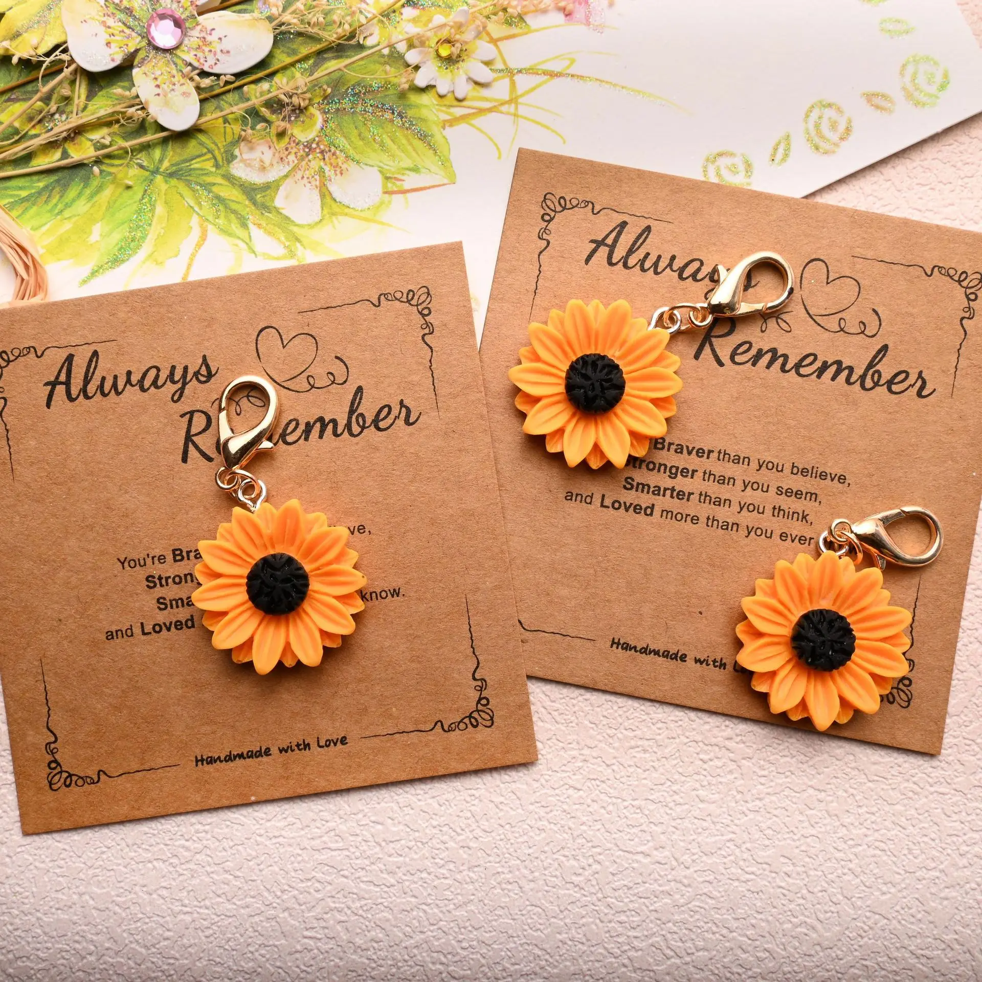

Cute Sunflower Keychain With A Cheer Up Card - Inspirational Gift For Family, Friends & Coworkers - Perfect for Birthday
