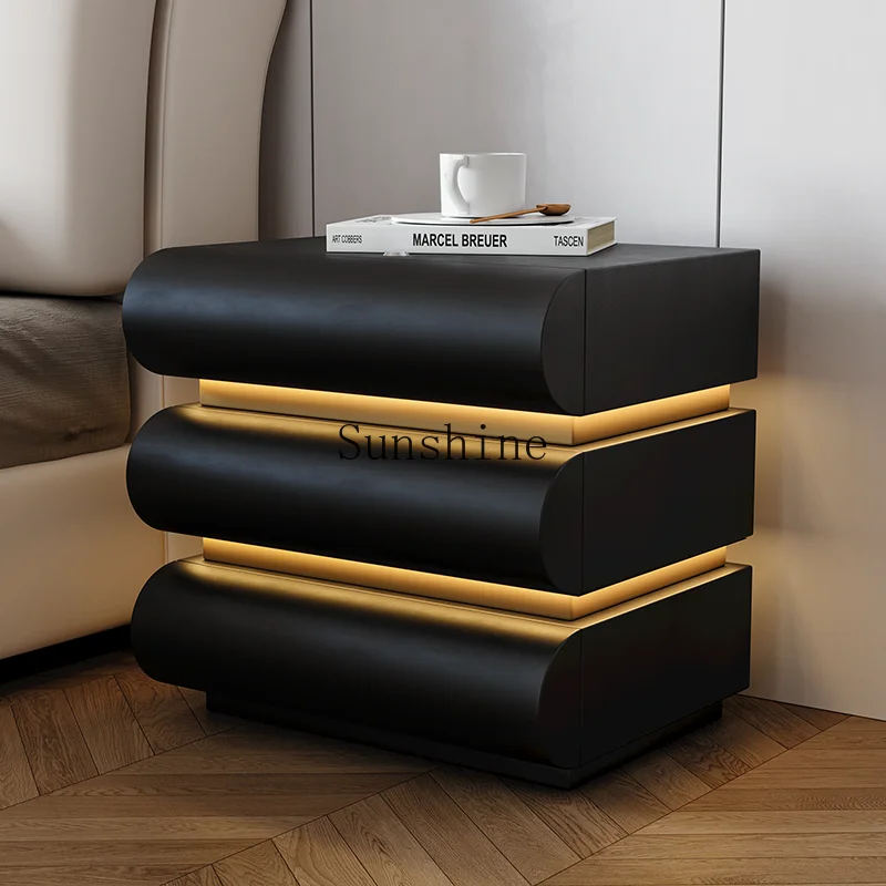

Whole house smart cream wind bedside table multi-function with lamp storage solid wood three buckets