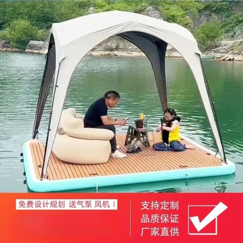 Inflatable Floating Water Platform With Awning Outdoor Water Camping Tent for Sea Fishing Leisure Activities