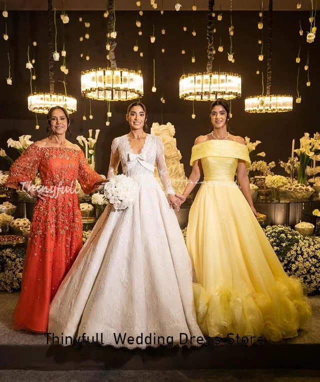 Thinyfull 3D Flower A-line Arab Prom Dresses Off Shoulder Organza Evening Gown Formal Occasion Dress robes de soirée Customized