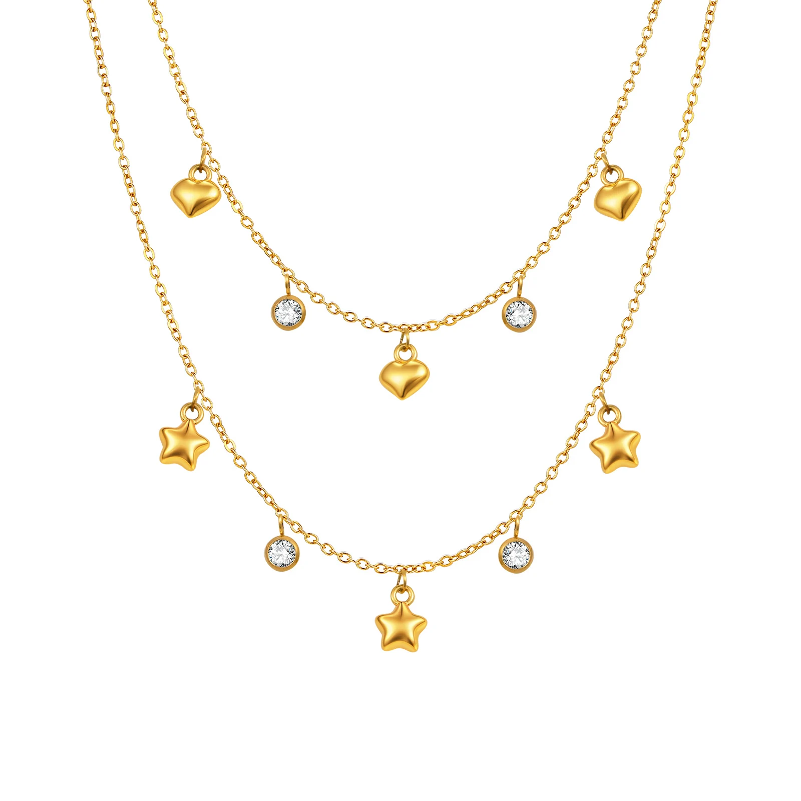 

Heart Star Necklace for Women, Cubic Zirconia Stone Charms Necklace Adjustable, Stainless Steel Fashion Jewelry