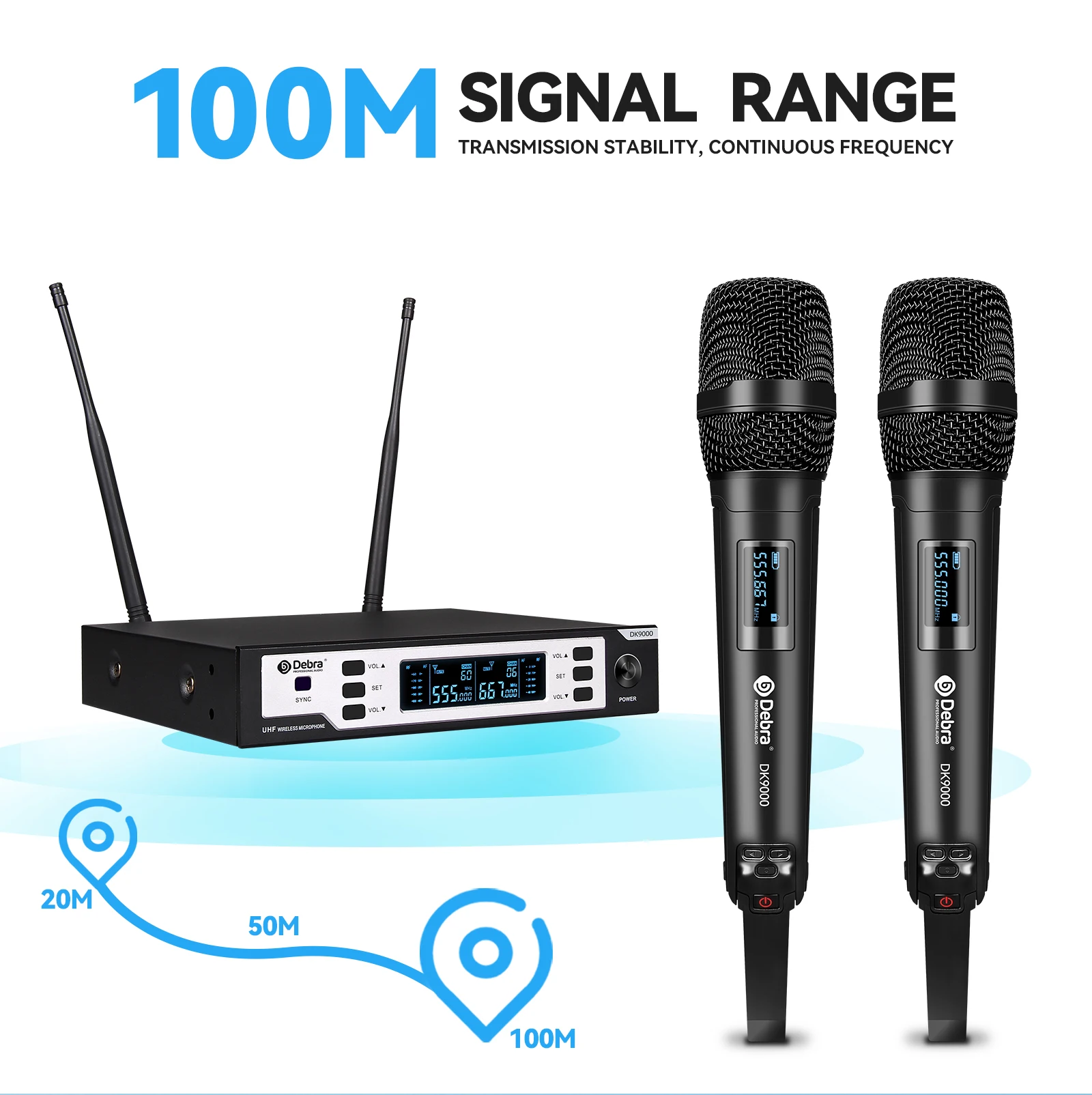 Debra DK9000 الصوت ميكروفون لاسلكي مجموعة ميكروفون محمول HD الصوت هيئة التصنيع العسكري 100 متر المدى لعروض غرف الاجتماعات