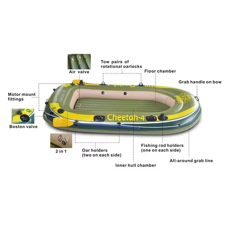 OEM Factory Price PVC Hull Material 4 Person Rowing Boat with Hand Pump Outdoor Inflatable Fishing Boat for Sale