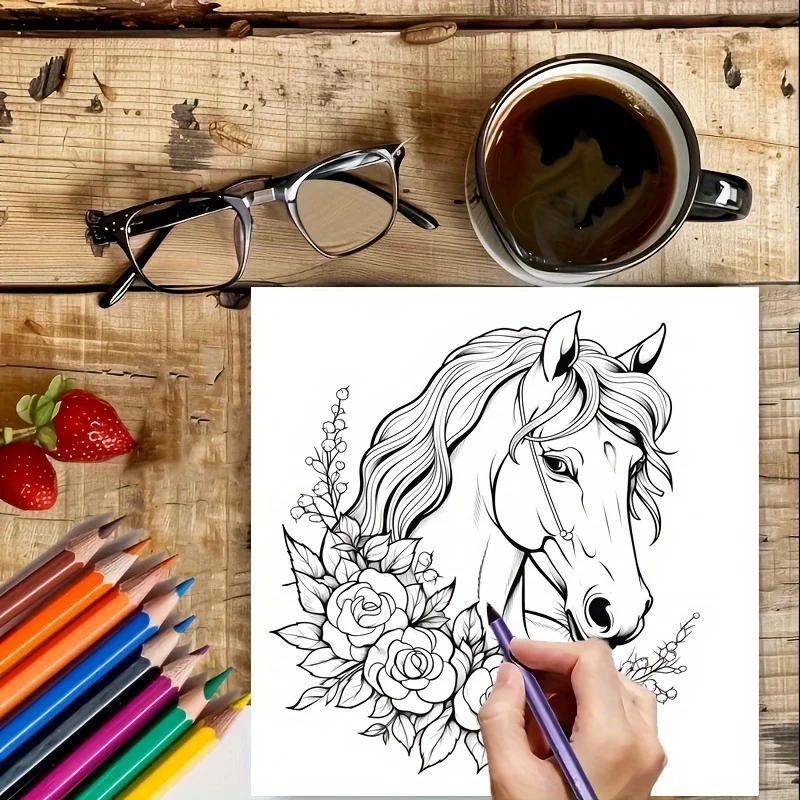 28 صفحة كتاب تلوين عالم الحصان الجميل لتقليل التوتر للبالغين |   كتاب تلوين لتخفيف التوتر وتقليل المزاج