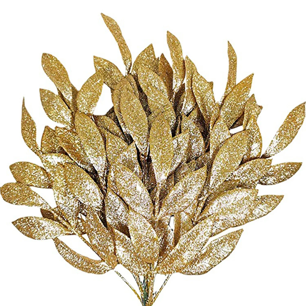 10pcs Christmas Tree Wreath Glitter Leaf Picks Chinese Fake Leaves Holiday Wedding Decor Gold Artificial Fall Floral - Image 5