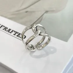 925 Sterling Silver Rings For Women Simple Vintage Handmade Adjustable Finger Retro Inter Ring Fashion Band Female Bijoux Gift