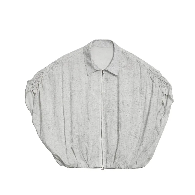 ANJY Spring Summer New Women Stylish Pleated Texture Design Batwing Sleeve Zipper Shirt Trendy Chic Dark Niche Casual Top A21480