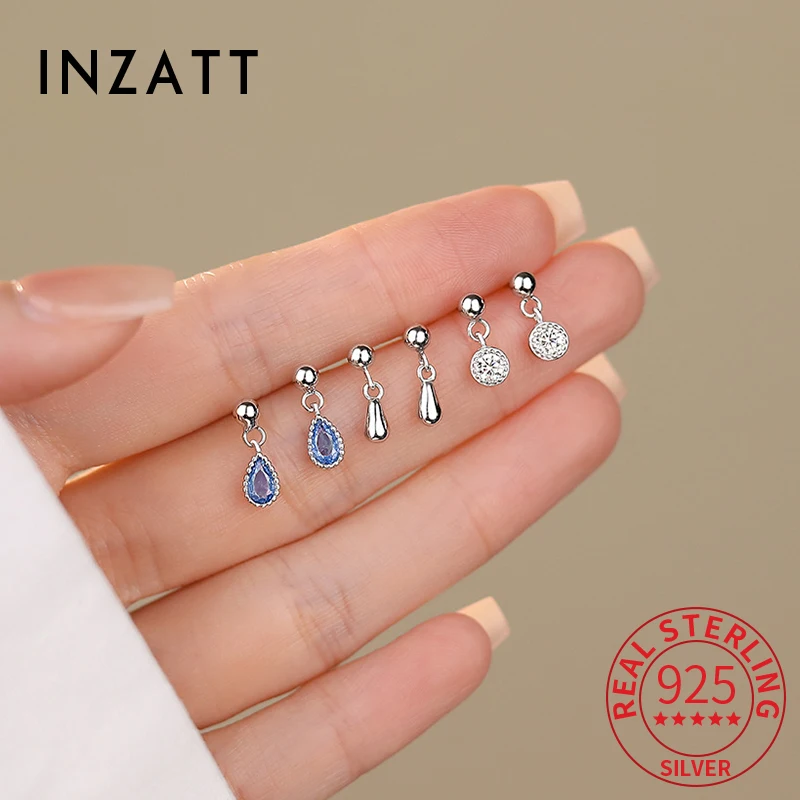 

INZATT Real 925 Sterling Silver Zircon Water Drop Pendant Stud Earrings For Women Classic Fine Jewelry 2024 Summer Accessories