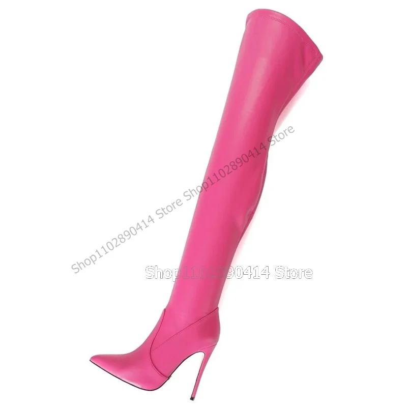 Rose Red Pointed Toe Side Zipper Boots Thigh High Women Shoes Thin High Heels Novel Elegant Fashionable 2023 Zapatos Para Mujere