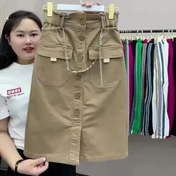 Short Skirt Women's Spring Summer High Waist Hip Skirts Fashion Waistband Button Khaki Black Brown Pocket Skirt Female