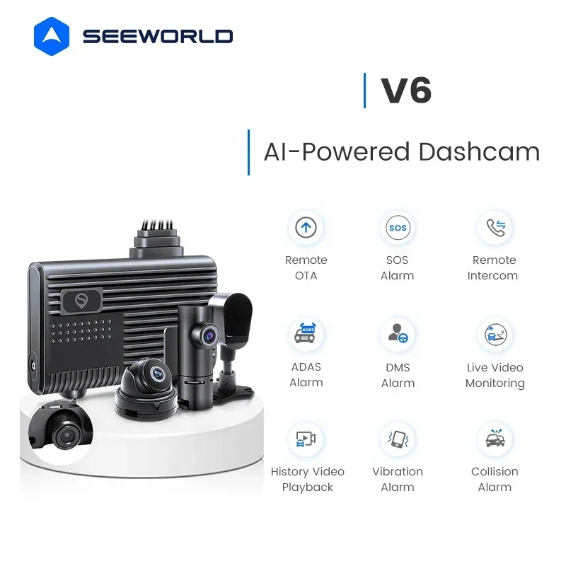SEEWORLD V6 Kamera samochodowa z noktowizorem, 4-kanałowa, Android Auto, 4G LTE, z GPS, do samochodów, 1080P i 720P