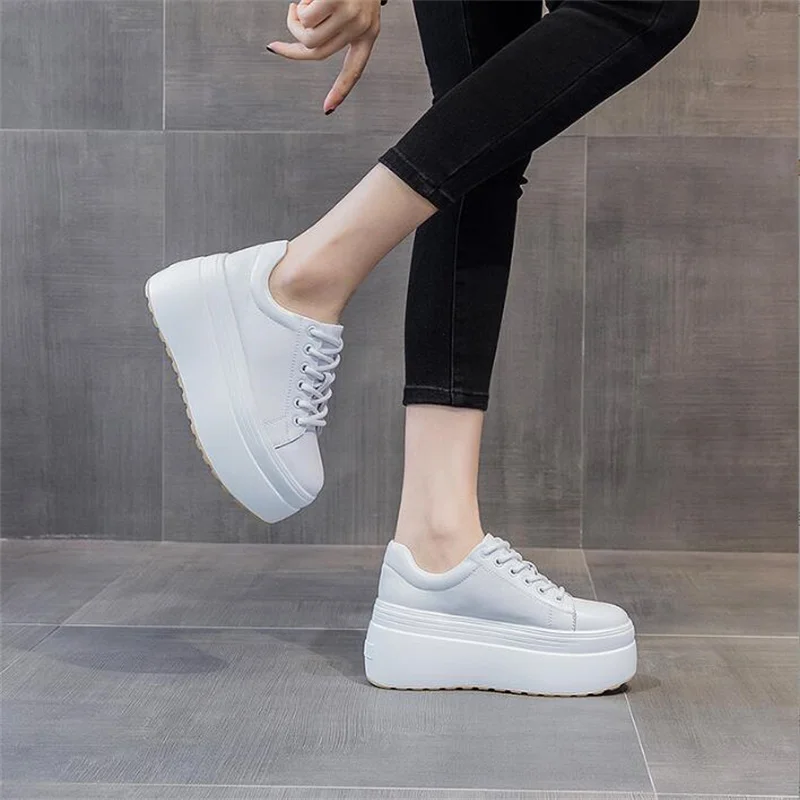 Genuine Leather Women Casual Shoes 8cm Platform Wedge Vulcanized Female Women Fashion Sneakers Chunky Spring Autumn Shoes Summer
