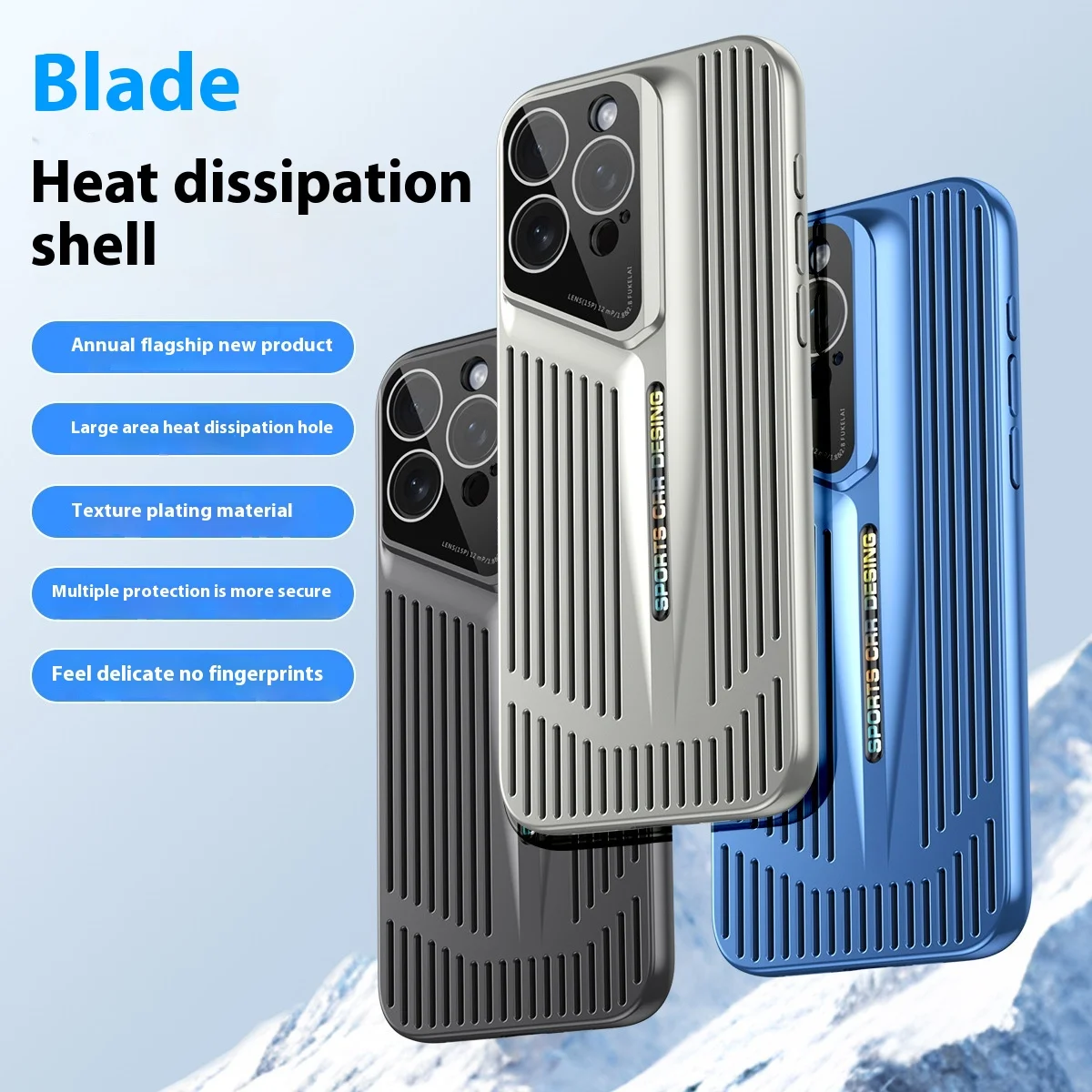 

For iPhone 16 15 14Pro Max iPhone16 15 14Plus cooling reticulate phone case ice sensitive blade cooling electroplated hard shell