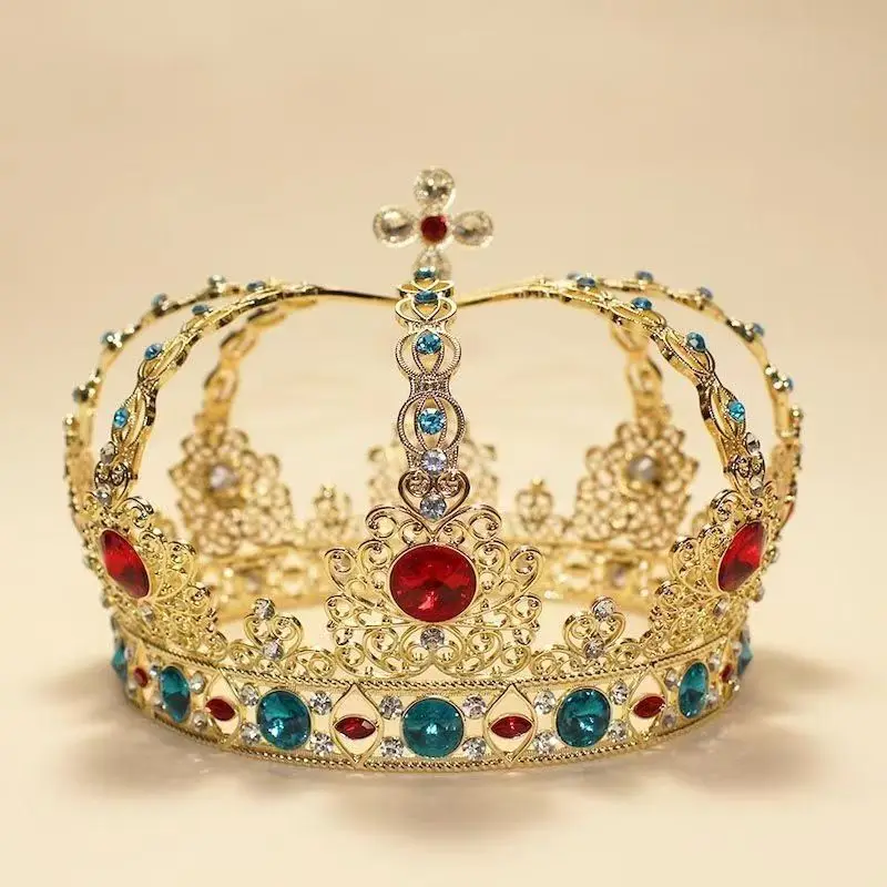 Unisex Retro Gemstone Alloy Hair Crown King's Style Men's Ball Performance Accessory Prince Headwear