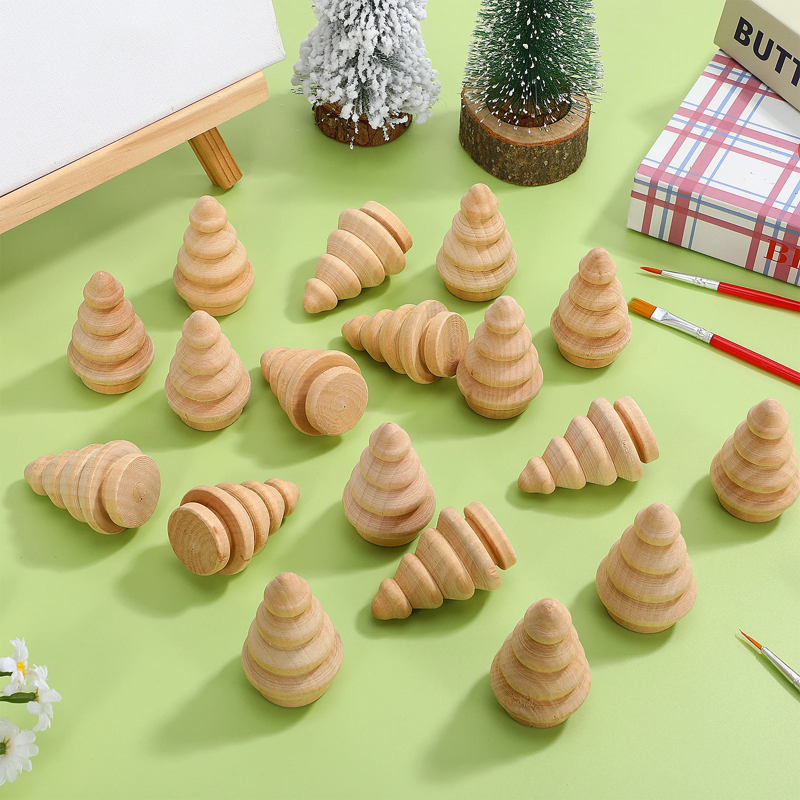 

20Pcs Mini Christmas Tree Wooden Unfinished Craft Bundle Natural Wood Smooth Sanded Easy to Paint DIY Holiday Decor