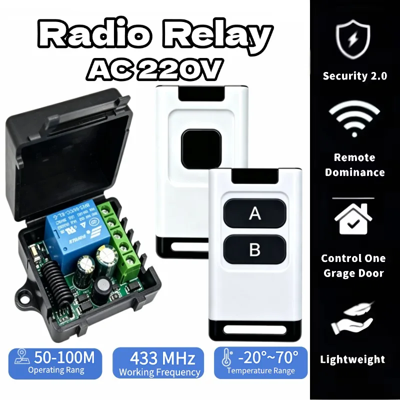 RF 433Mhz Wireless Remote Control Switch AC110V 220V 230V 10A 1Channel Dry Relay Wireless Receiver for Garage Door Fan Light