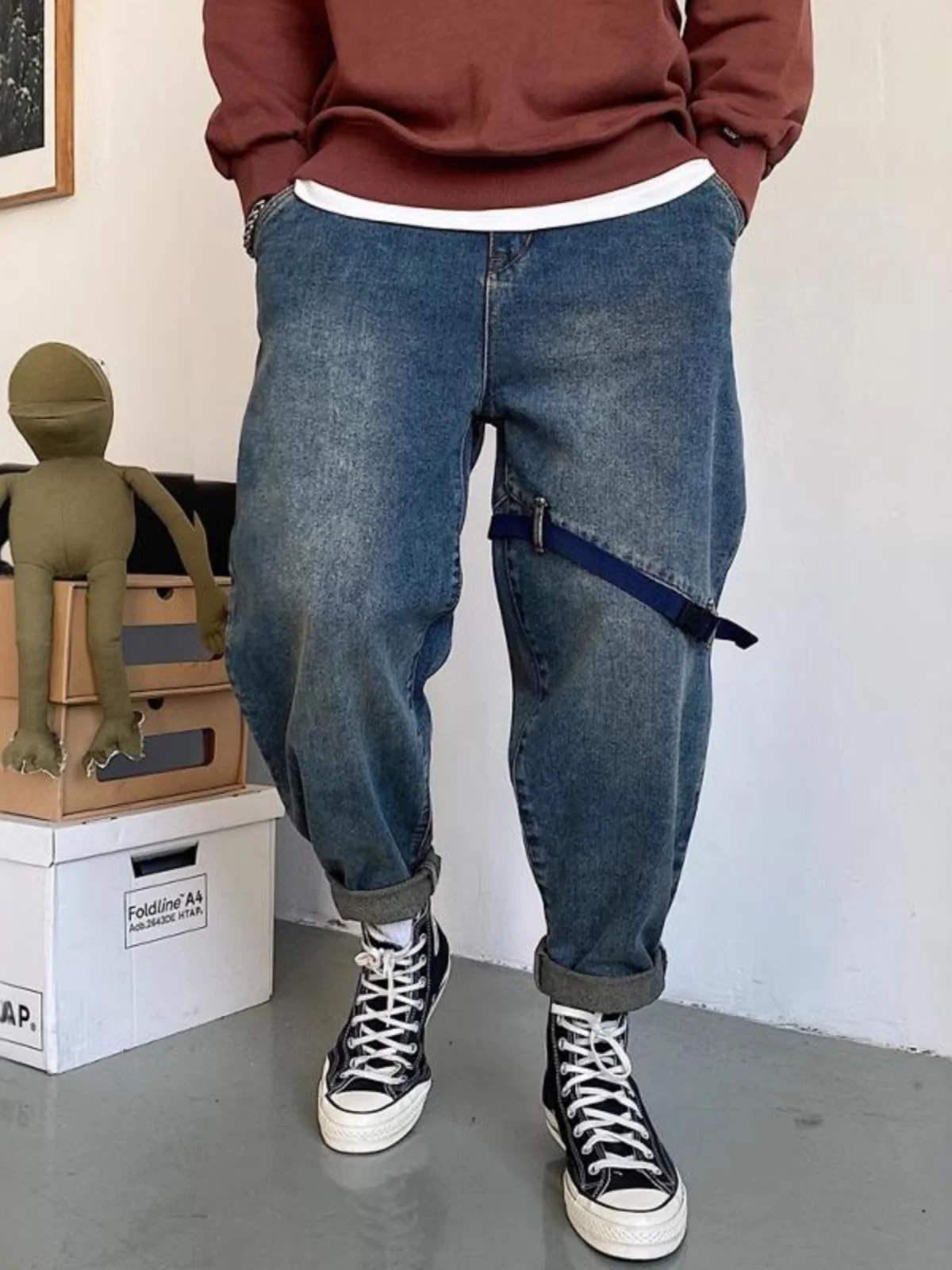 

Men's Loose Straight Leg Jeans Large Size 300 American Casual Waed Vintage Harlan Trousers High Waist Long Pants Denim