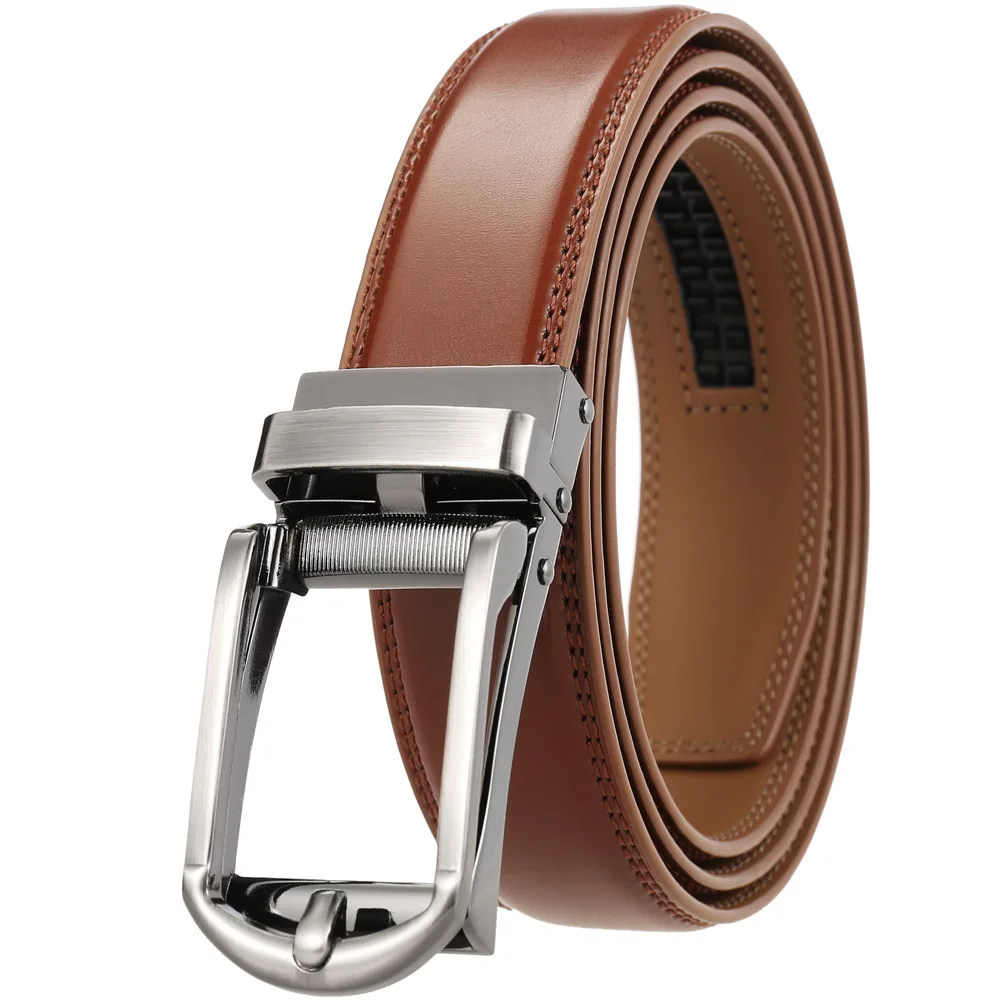 

3-3.1cm Width Ratchet Real Leather Mens Belt Cowhide Jeans Blue Automatic Alloy Buckle Belts for Men Luxury Brand Casual