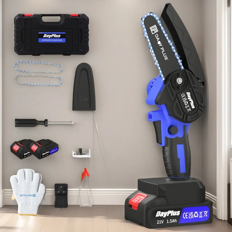 Hot Sale! 21V Brushless Mini Chainsaw, 2 Fast-Charging Batteries for Long-Lasting Power, 2 Chains, the Best Choice for Professio