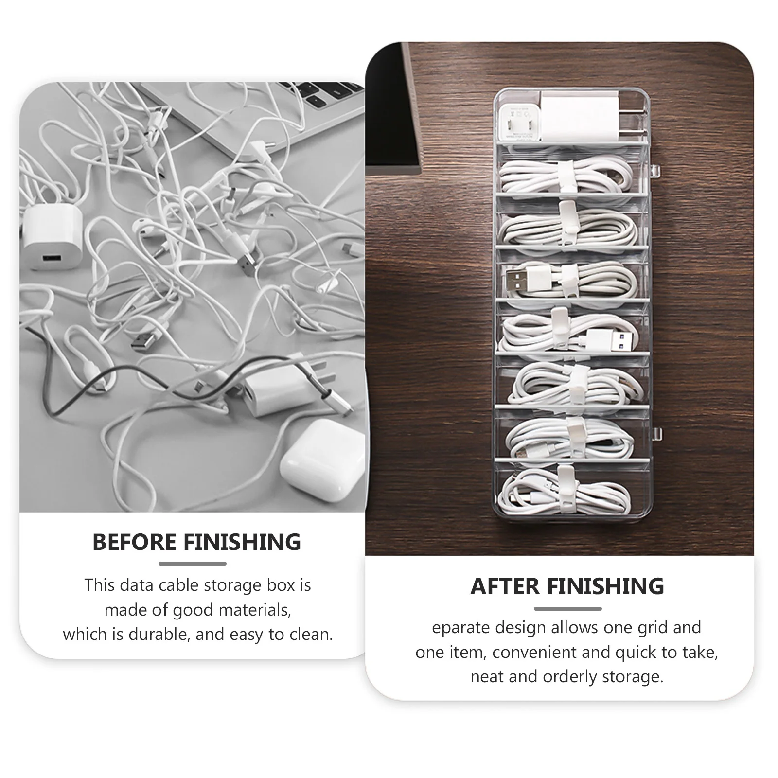

1Set Cord Storage Organizer Box Separate Design USB Cable Organizer Phone Cable Management Desktop Sundries Holder