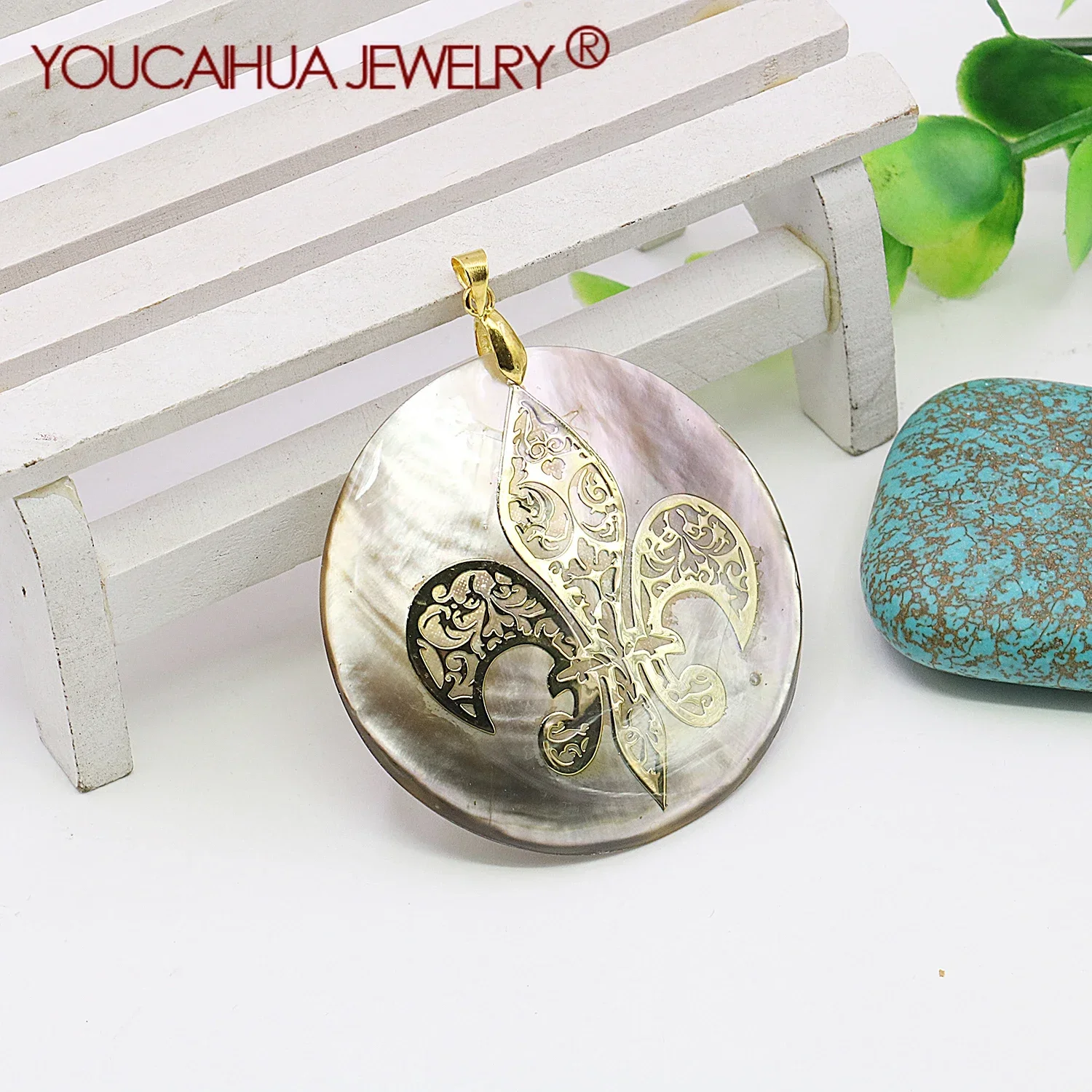 

51mm Natural Shell Pendant,Lucky Pendant/Necklace with Inlaid Pattern,Personalized Gift for Lovers,Street Popular Jewelry Making