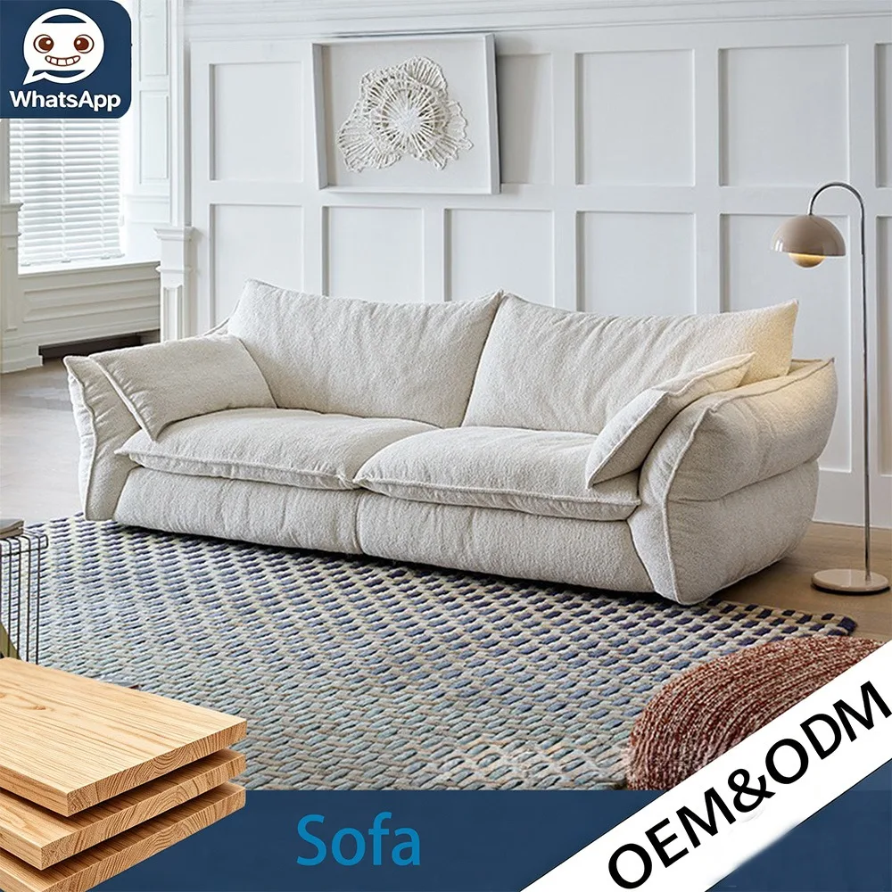 Elegant Cream Cloud Sofa Series Modern Square Chenille Sofa Set Soft Sitting Furniture For Villa Apartment Home Living Room
