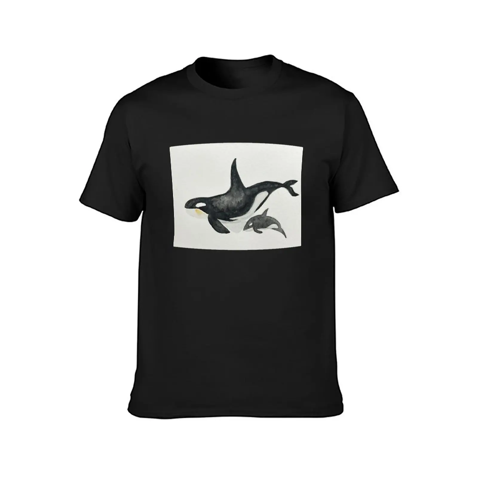 Whales watercolour, baby and mother orcas T-Shirt sublime Aesthetic clothing slim fit t shirts for men