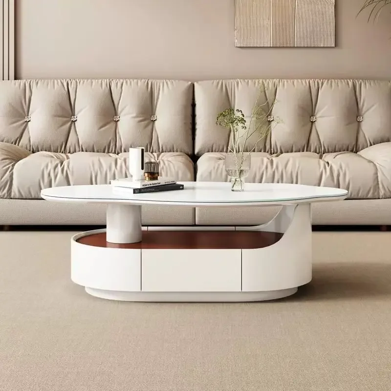 طاولة قهوة كريمية بسيطة، فاخرة خفيفة، شقة صغيرة راقية، غرفة معيشة بتصميم منزلي #3