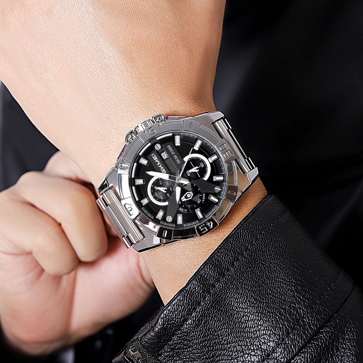 ساعة توقيت مقاومة للماء من SKMEI، ساعة كوارتز لتاريخ الأسبوع للرجال والنساء، ساعة يد عصرية للأعمال الكلاسيكية بشريط من الفولاذ المقاوم للصدأ