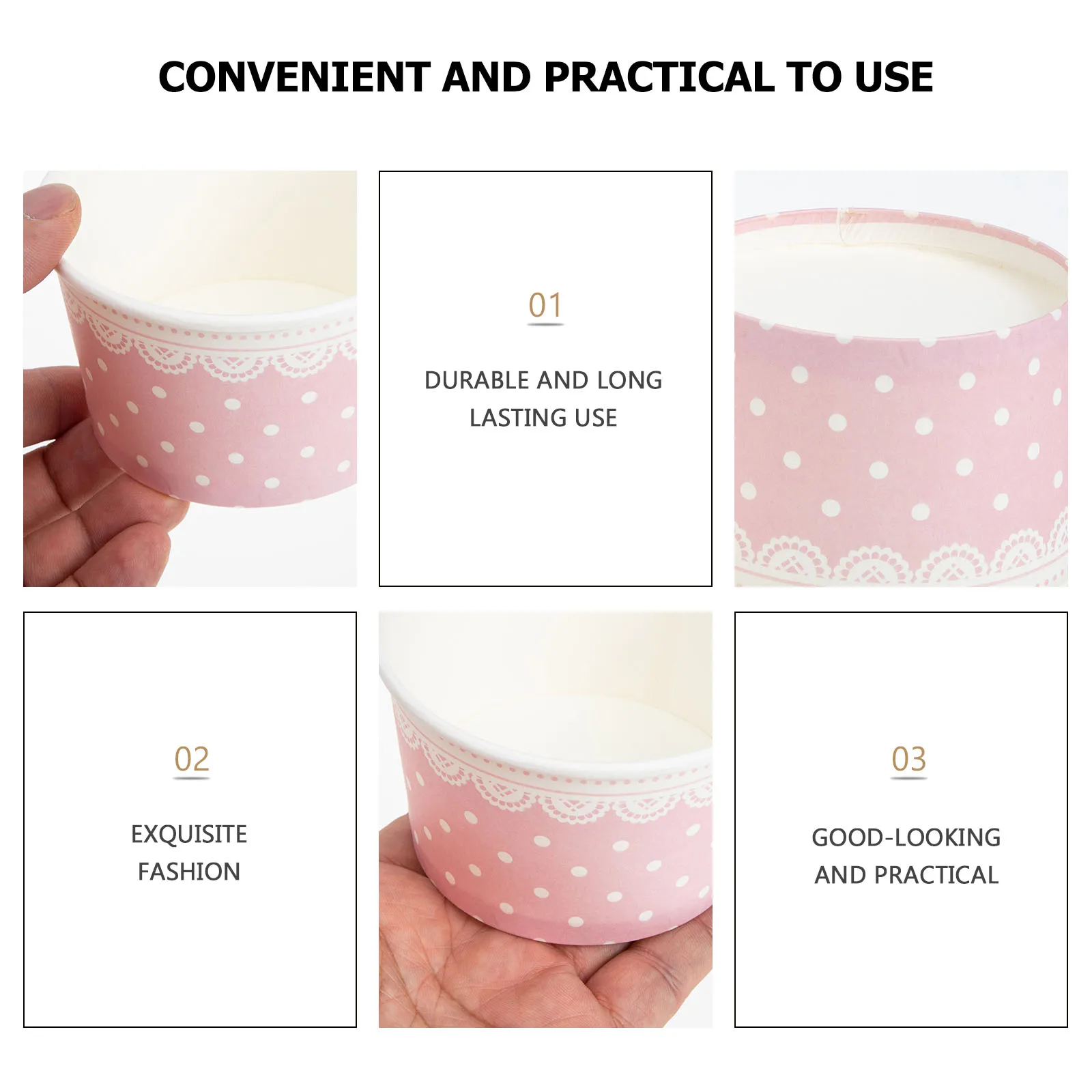 

Ice Cream Paper Bowl Yoghurt Disposable Pail Dot Bowls Pink Container Dessert