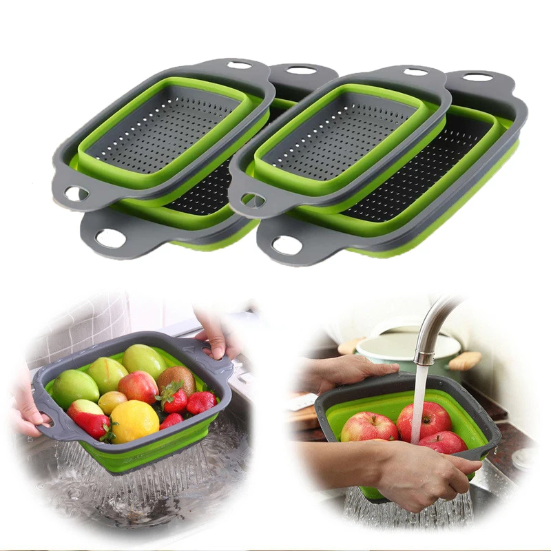 

Eco Friendly Silicone Folding Drain Basket Kitchen Washing Baskets Foldable Strainer Collapsible Drainer for Fruit Vegetables